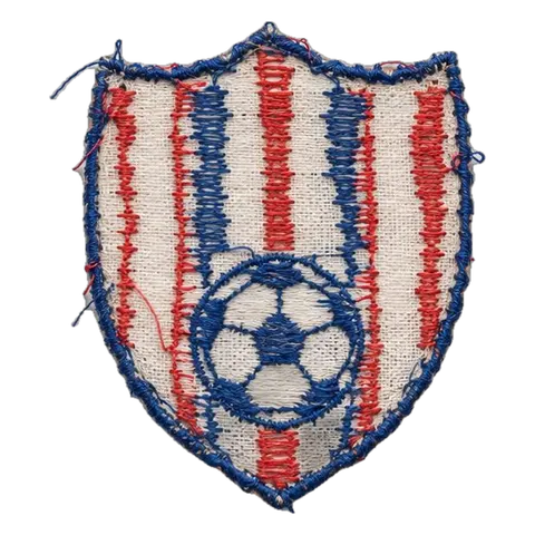 Shield patch from an ordinary supplier with skipped stitches and frayed tips