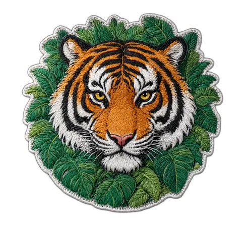 Detailed tiger embroidery with size reference