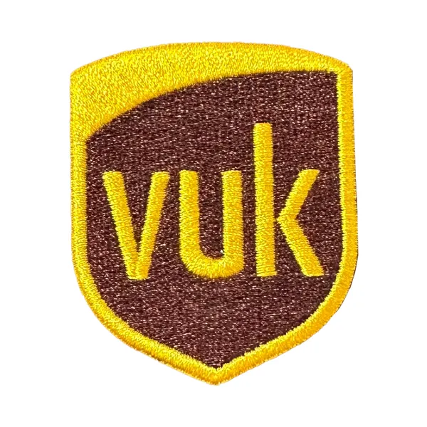 Shield-shaped embroidered lettering