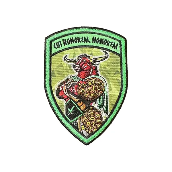 Printed-and-embroidered crest