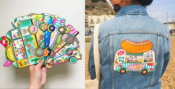 Colourful patches on a denim jacket