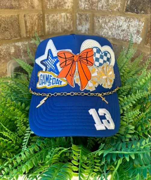 Blue cap with themed patches
