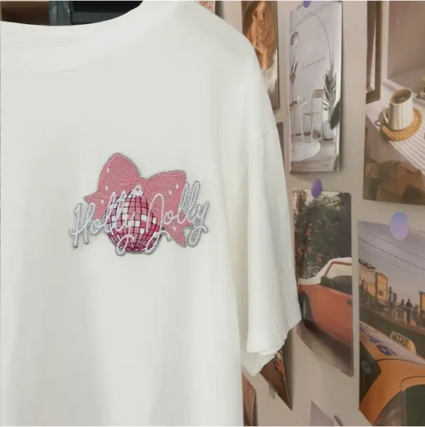 Decorative lettering on a sweatshirt