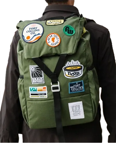 Green backpack patch placement reference