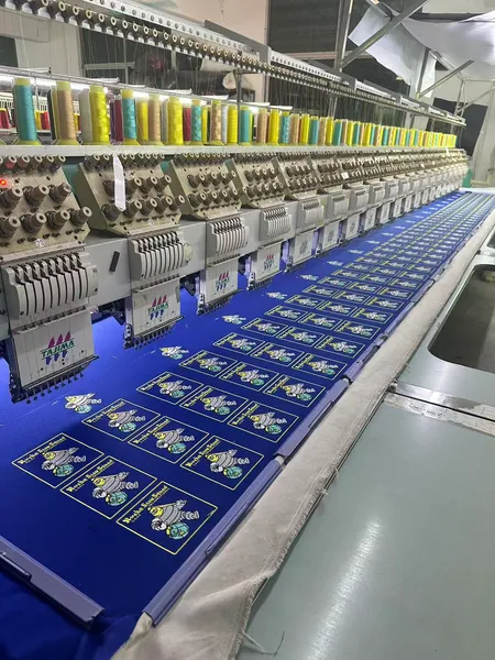 Blue fabric embroidery production